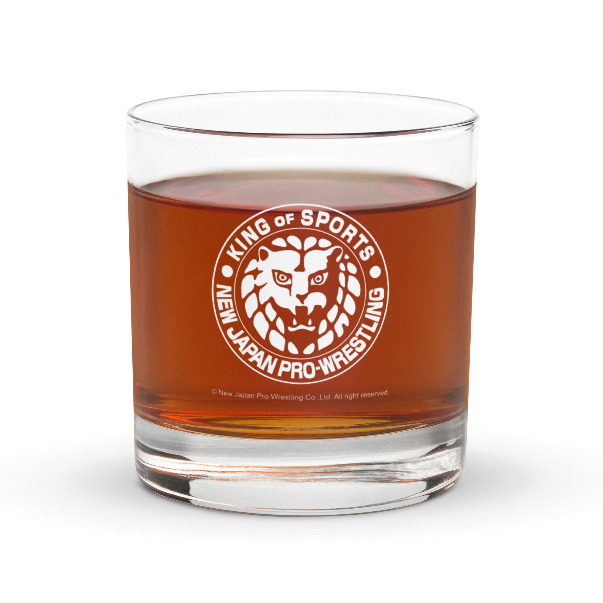 NJPW Lion Mark White Logo Rocks Glass